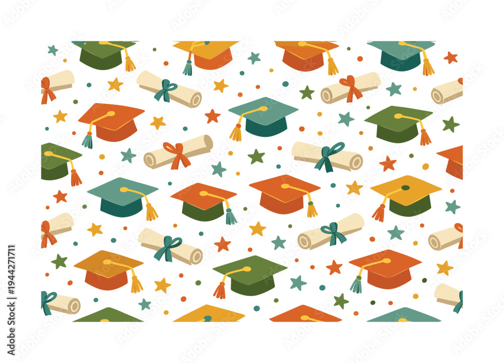 Naklejka premium academic celebration composition seamless pattern, repeating pattern, surface design, textile print, playful