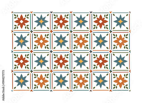 hand painted tile ornament composition seamless pattern, repeating pattern, surface design, textile print,