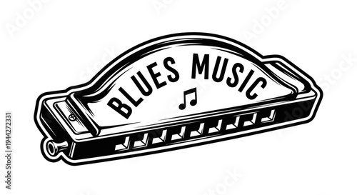 Blues music harmonica instrument icon.
