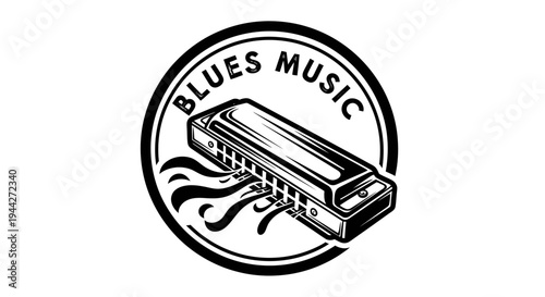 Blues music harmonica instrument logo design.