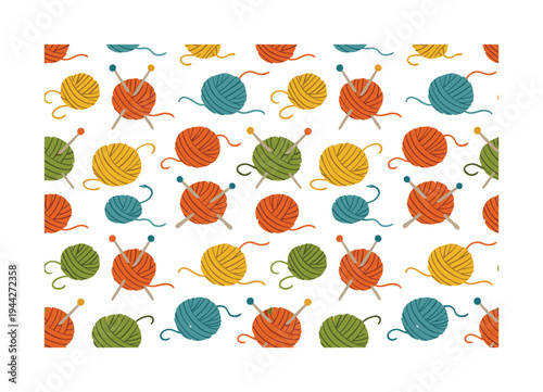 knitting yarn and needles composition seamless pattern, repeating pattern, surface design, textile print,