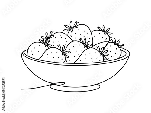 Minimalist Fruit Bowl. "Summer Fruit Serving". Minimalistic one-line drawing elegant bowl with piled