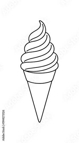 "Soft Serve Cone". Minimalistic one-line drawing tall soft serve ice cream with smooth spiral peak sitting in