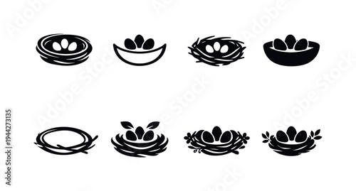 Minimalist Bird Nest Icons. One stroke nest collection. Filled icon set of One stroke nest collection: