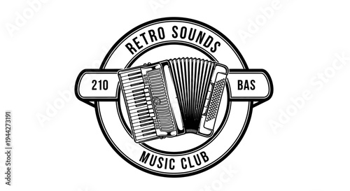Retro music club accordion logo.