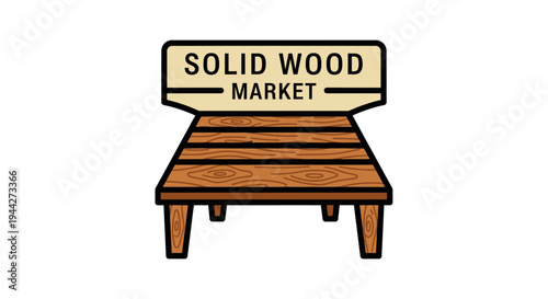 Wooden table with market sign on top.