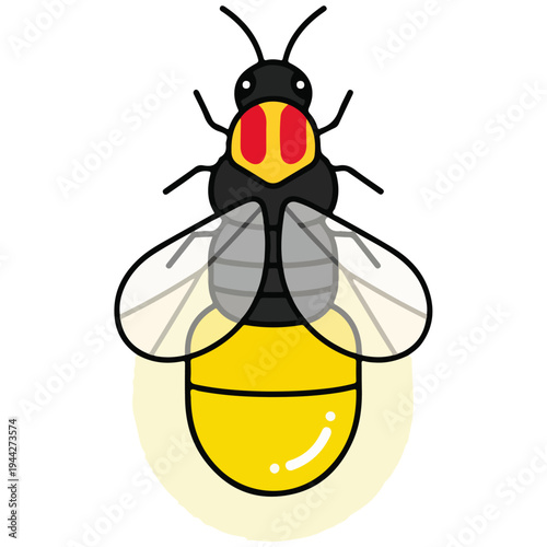 Cute Firefly Lightning Bug Flat Vector Illustration