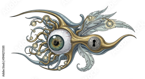 Surrealistic Eye with Keyhole and Tendrils.