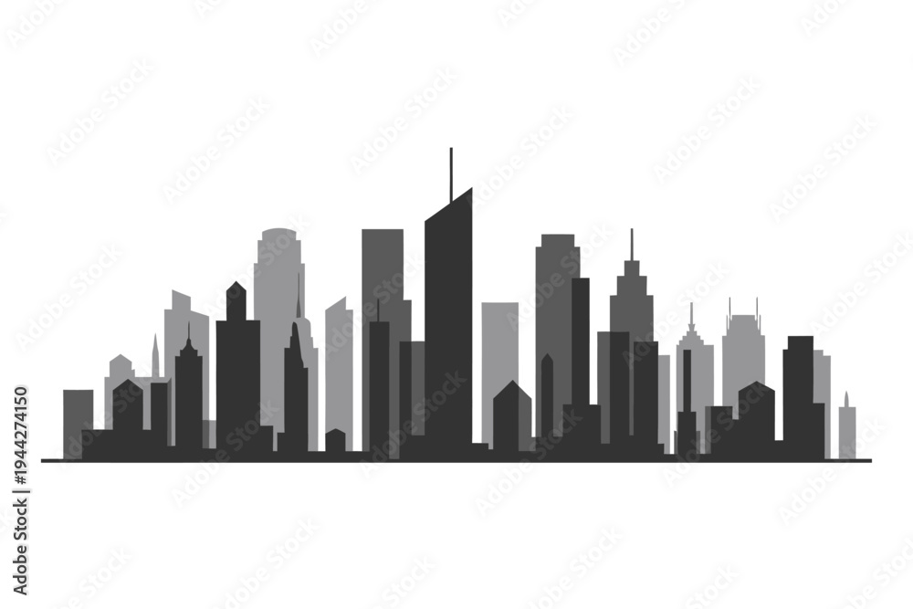 Obraz premium City skyline with tall buildings and skyscrapers in gray and black colors urban landscape