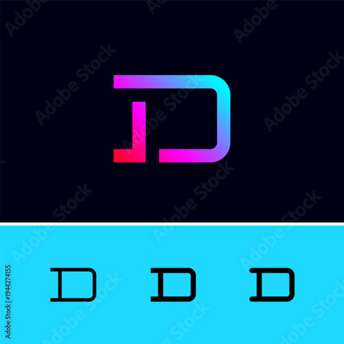 Letter D, digital alphabet cyber font, including set of four different set letters D, vector illustration 10EPS