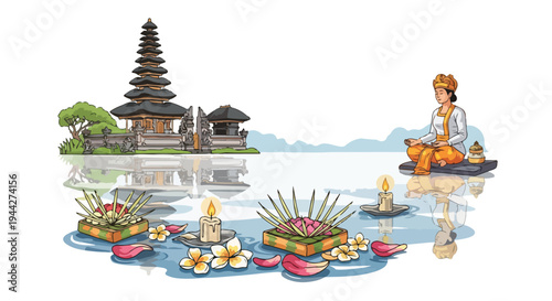 Balinese Hindu Offerings on Water Ceremony.