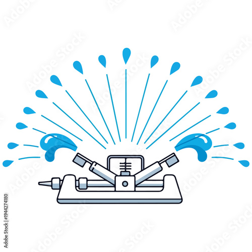 Lawn Sprinkler Water Spray Flat Vector Illustration Template