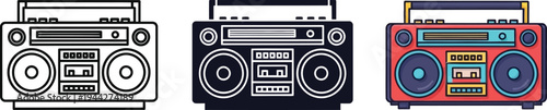 A set of three different colored boombox vector illustrations