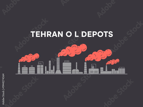 Industrial city skyline with smoke stacks and factories emitting pollution