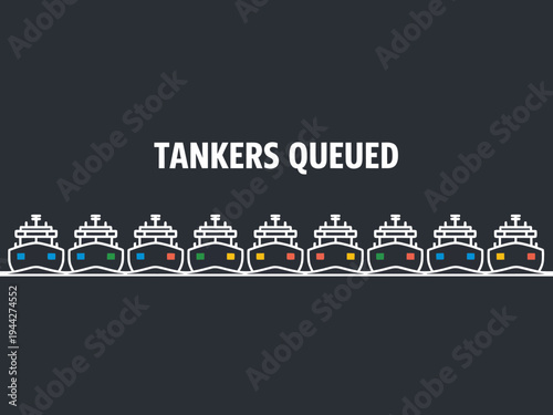 Tankers queued in a row on dark background