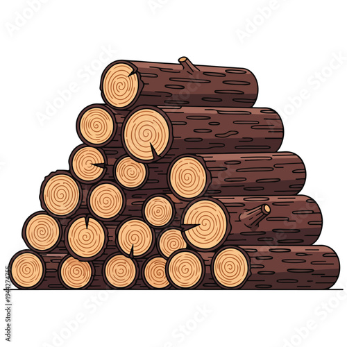 Stacked Cut Firewood Log Pile Flat Vector Illustration
