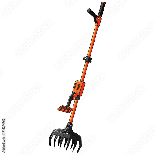 stand-up long handle garden weed puller flat vector illustration