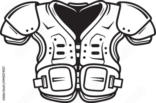A black and white drawing of a football chest protector