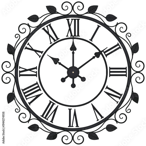 Vintage Ornate Roman Numeral Wall Clock Vector Illustration