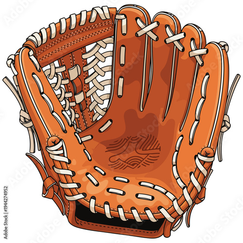 Vintage Leather Baseball Glove Vector Illustration