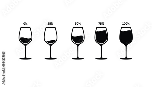 Wine glass vector icons showing different percentage filling levels