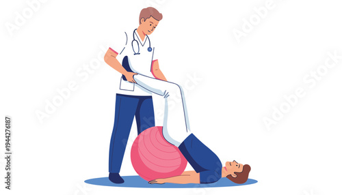 A physiotherapist helping a patient with leg exercises on the floor