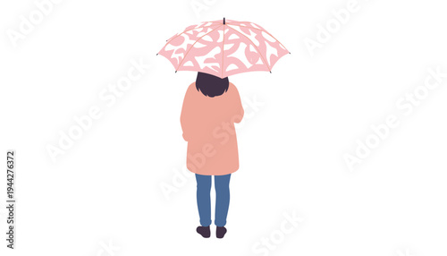 A woman holding a pink umbrella in a minimalist illustration style