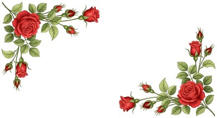 Vintage red roses floral border design