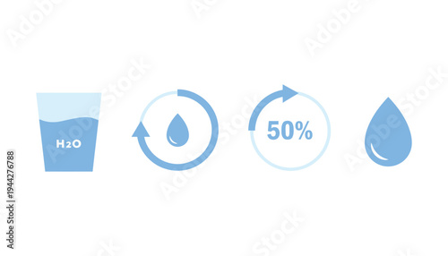 Water icon set with a glass of water and a drop