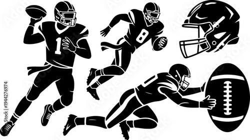 American Football Players Team Silhouette Vector Illustration