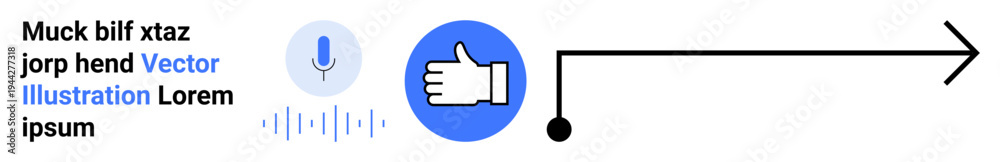 Obraz premium Voice assistants, user feedback, interaction design, information flow, approval systems, interface elements. Microphone symbol, thumbs-up icon directional arrow. Voice interaction and user feedback