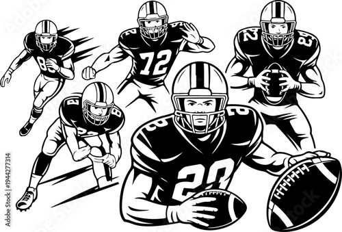 American Football Players Team Silhouette Vector Illustration