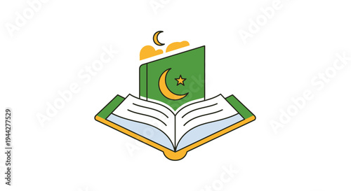 Open book with crescent moon symbol vector illustration on white background