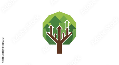 Abstract geometric tree with upward arrows against white background