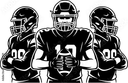 American Football Players Team Silhouette Vector Illustration
