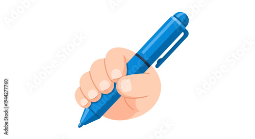 Hand holding blue pen, Vector Illustration, writing concept, creative design, office supply