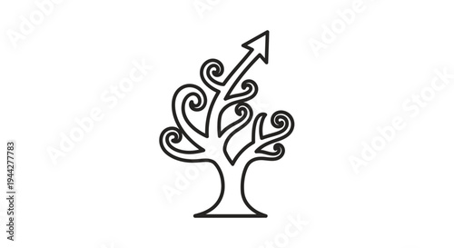 Abstract tree with upward arrow indicating growth and progress symbol