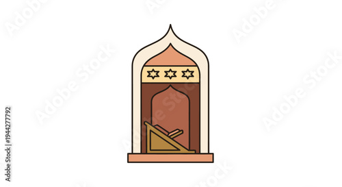 Illustrated depiction of a niche containing a book on a stand isolated