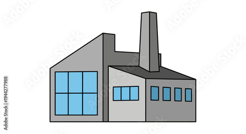 Industrial factory building illustration with chimney and windows against a white background
