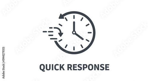 Quick Response Icon with Clock and Motion Lines Illustration