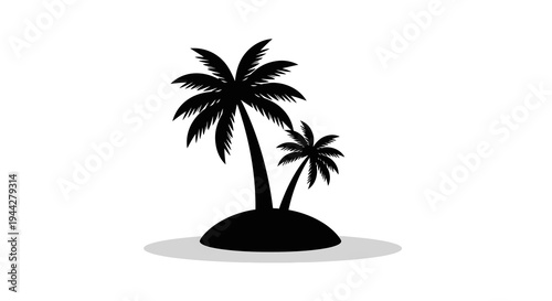 Black Silhouette of Palm Trees on a Small Island