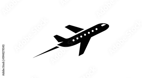 Black Airplane Silhouette Taking Off Isolated on White Background