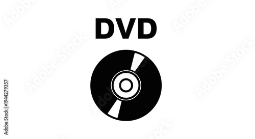 Black and White DVD Disc Icon on White Background