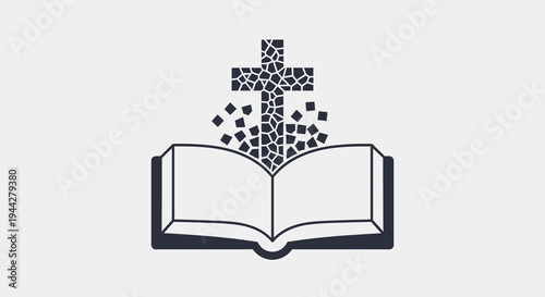 Open Holy Bible with Mosaic Cross Icon Design
