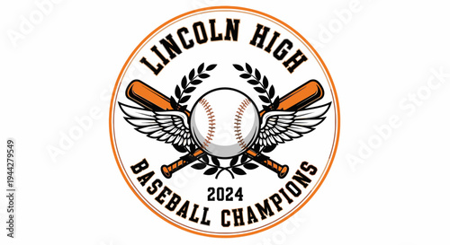 Lincoln High Baseball Champions 2024 Winged Ball Logo