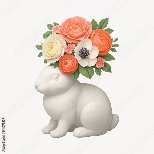 Whimsical rabbit with floral crown.
