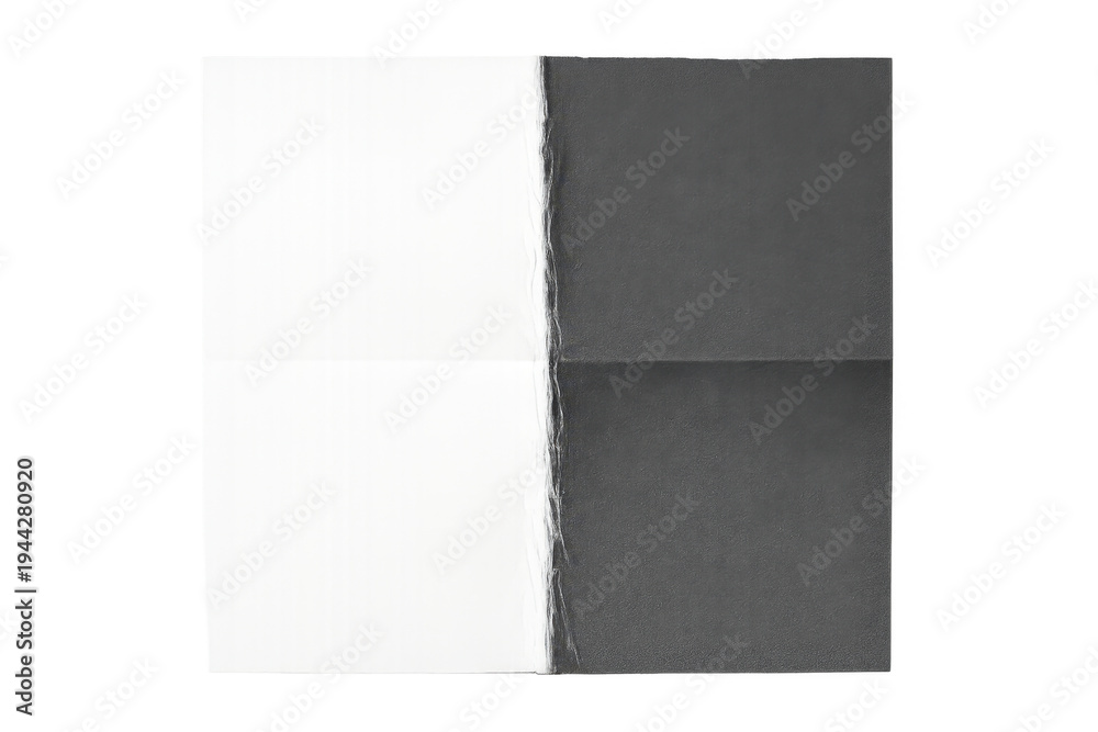 Fototapeta premium Torn paper separating black and white contrast dualism