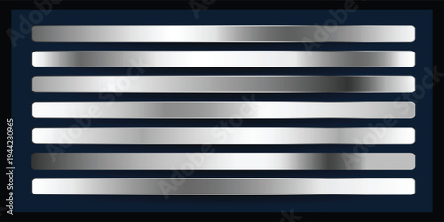 Silver gradient set. Collection of silver  chrome metallic gradient. A creative element for your design or logo and website. Brilliant plates with silver effect. Vector illustration.