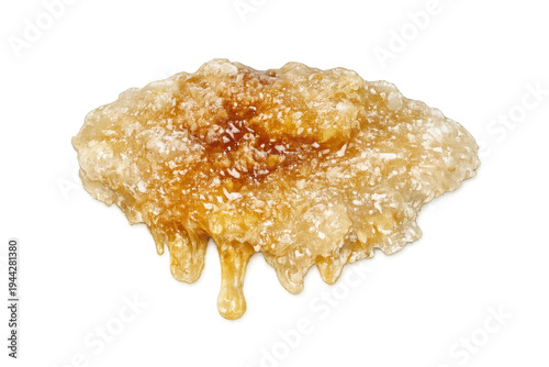 Golden honeycomb dripping sweet honey on transparent background