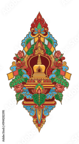 Buddhist Symbol Stupa with Ornate Details.